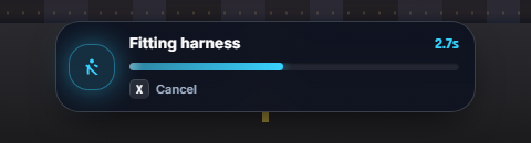 FWB HUD progress bar: item icon, label, filling bar, seconds left and the X Cancel hint